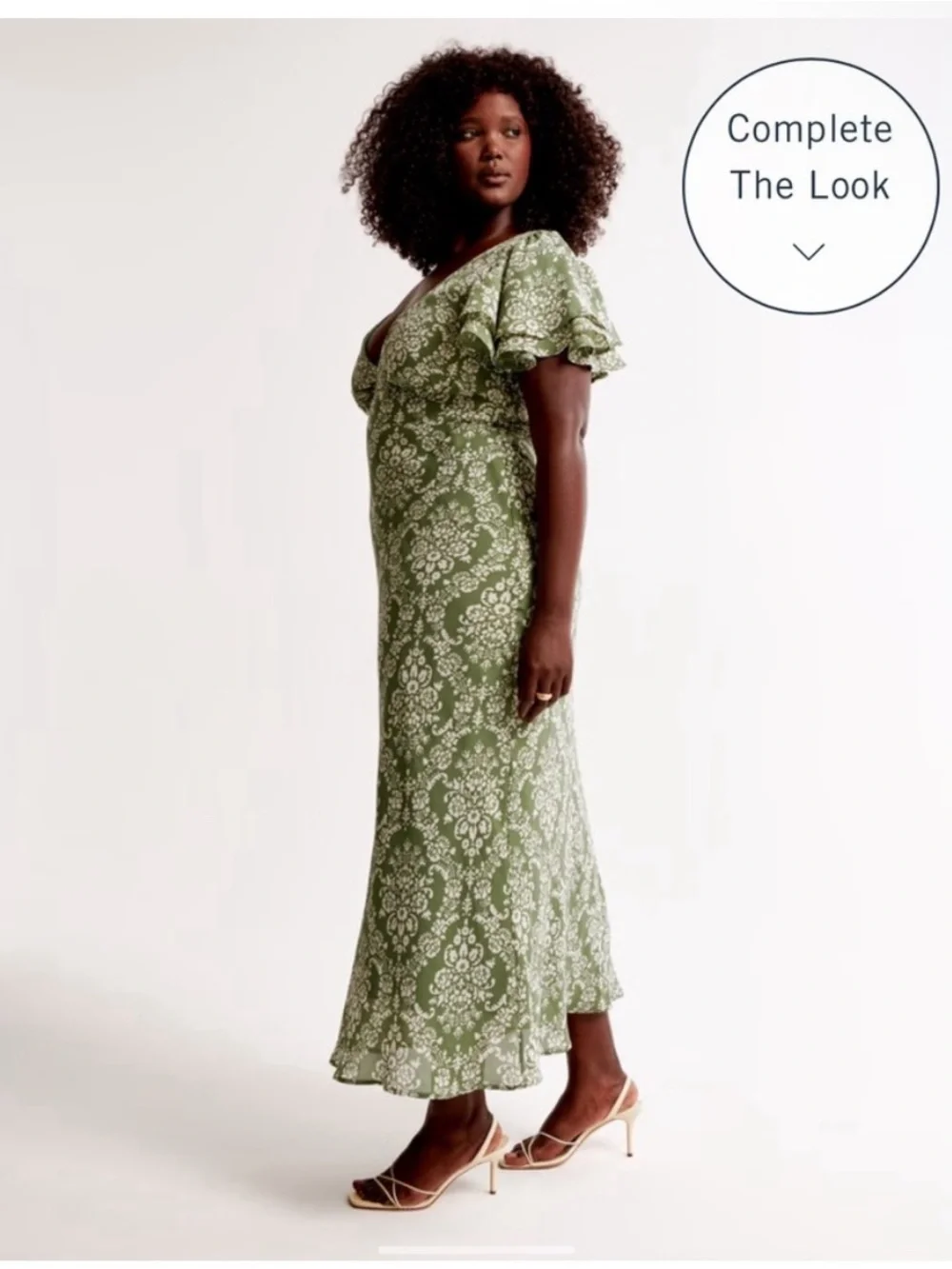 Abercrombie & Fitch Green Sage Cream Ruffle Sleeve Slip Maxi Dress- S